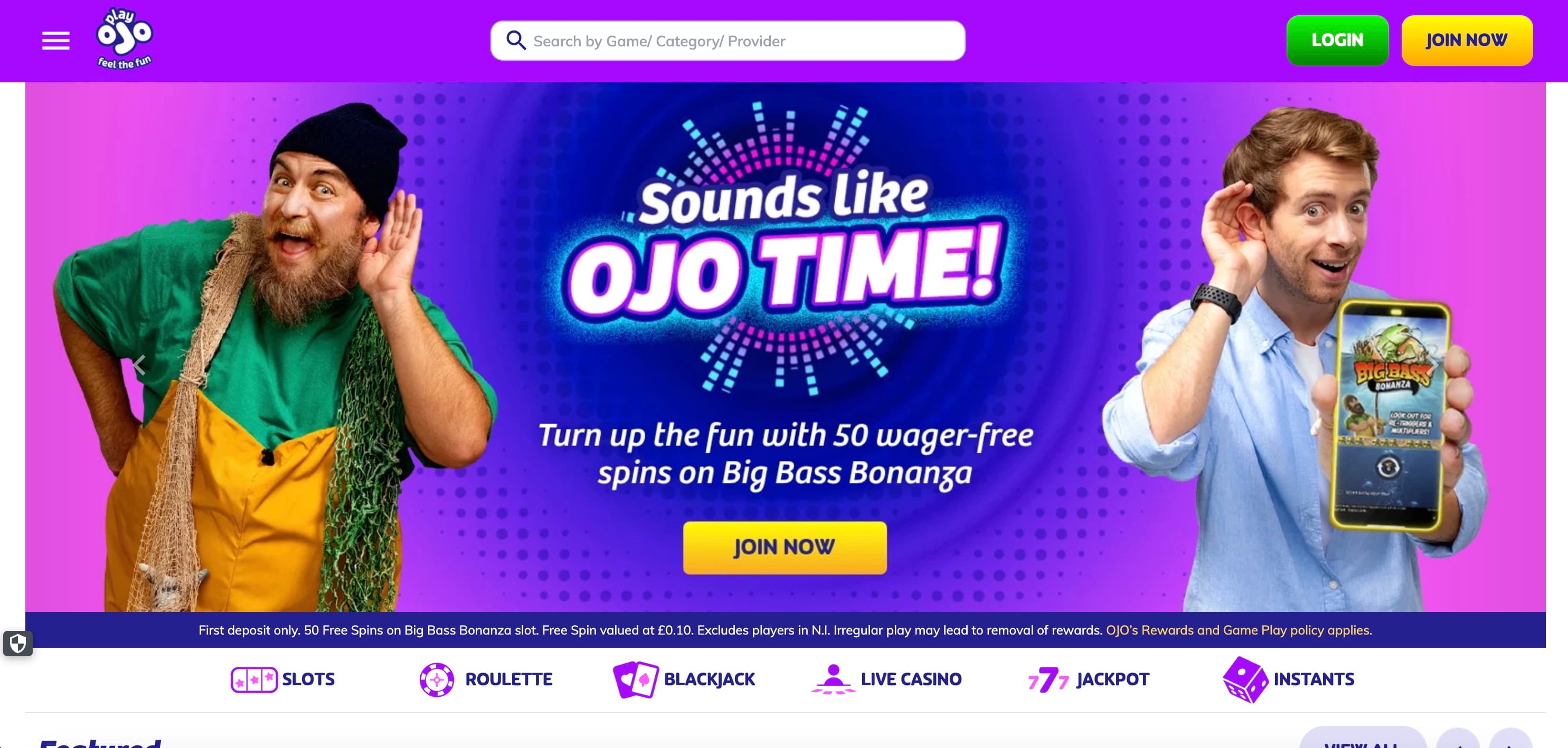 PlayOJO casino screenshot